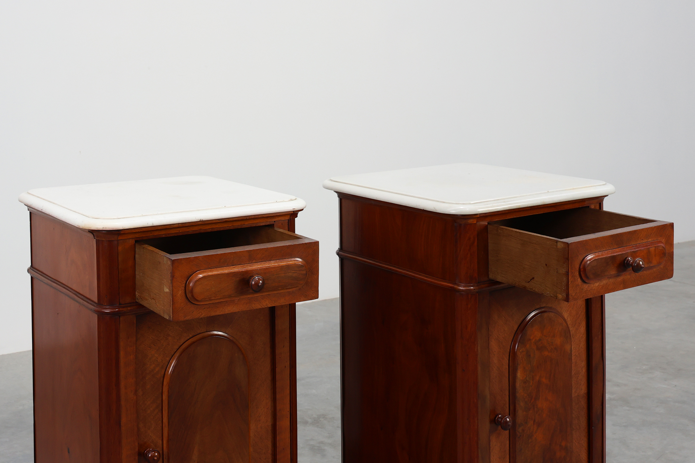 Pair Louis XV nightstands with Carrara marble top, France ca. 1890thumbnail